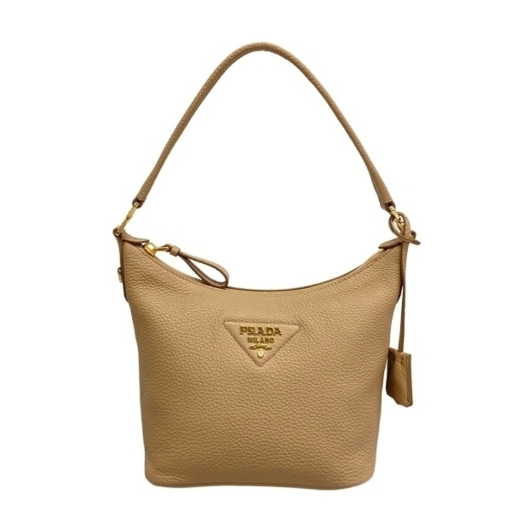 Prada Vitello Daino soft shoulder bag caramel brown grained leather